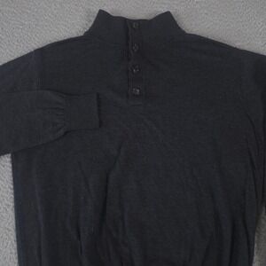 J. Hilburn Sweater Mens L Black Wool Cashmere Mock Neck Button Henley Fine Knit